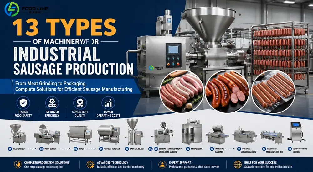 You are currently viewing 13 Types of Machinery for Industrial Sausage Production